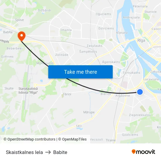 Skaistkalnes Iela to Babite map