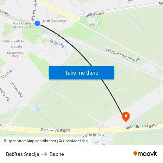 Babītes Stacija to Babite map