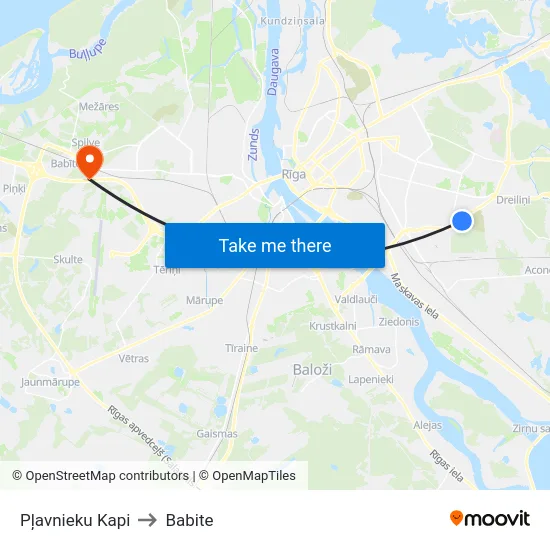 Pļavnieku Kapi to Babite map