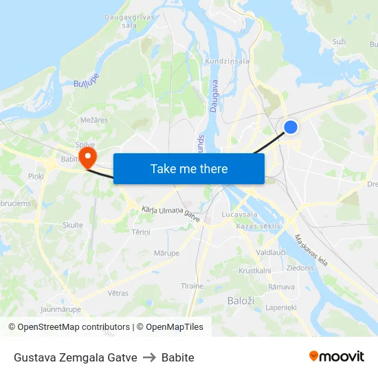 Gustava Zemgala Gatve to Babite map