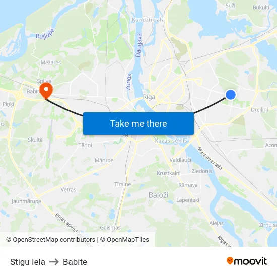 Stigu Iela to Babite map