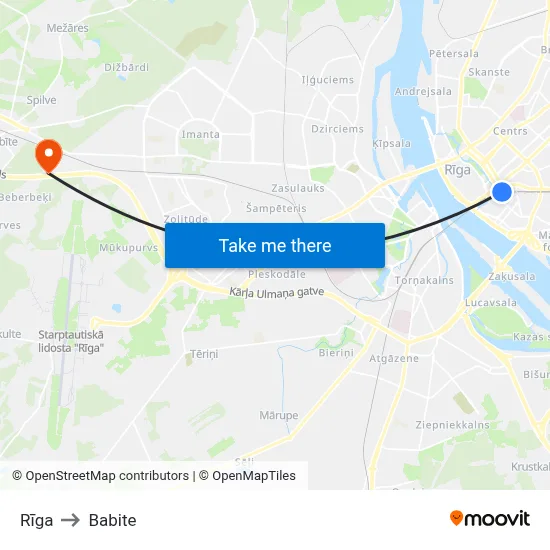Rīga to Babite map