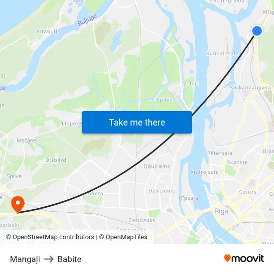 Mangaļi to Babite map