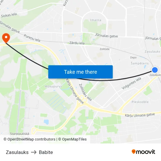 Zasulauks to Babite map