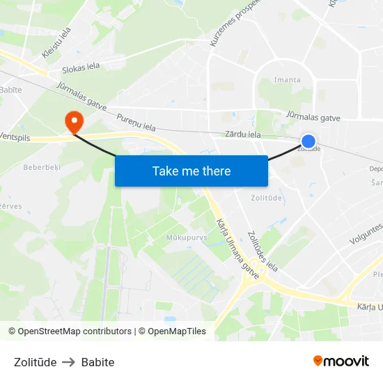 Zolitūde to Babite map