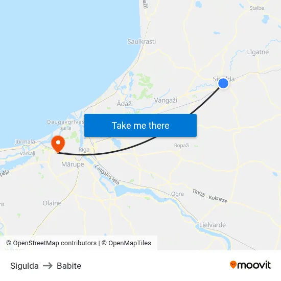 Sigulda to Babite map