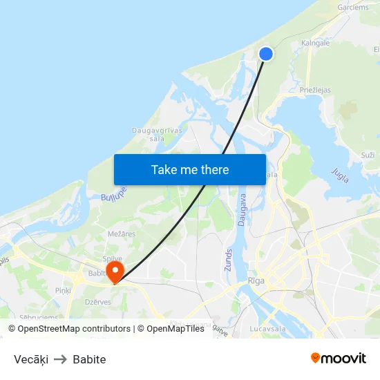 Vecāķi to Babite map