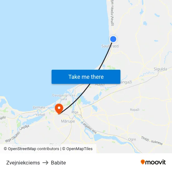 Zvejniekciems to Babite map