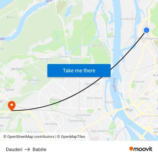 Dauderi to Babite map