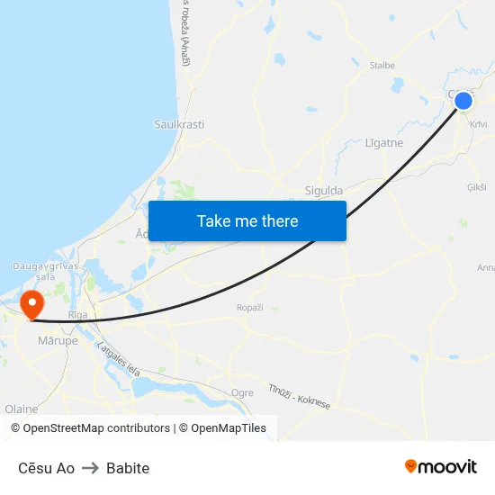 Cēsu Ao to Babite map