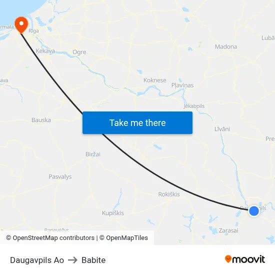 Daugavpils Ao to Babite map