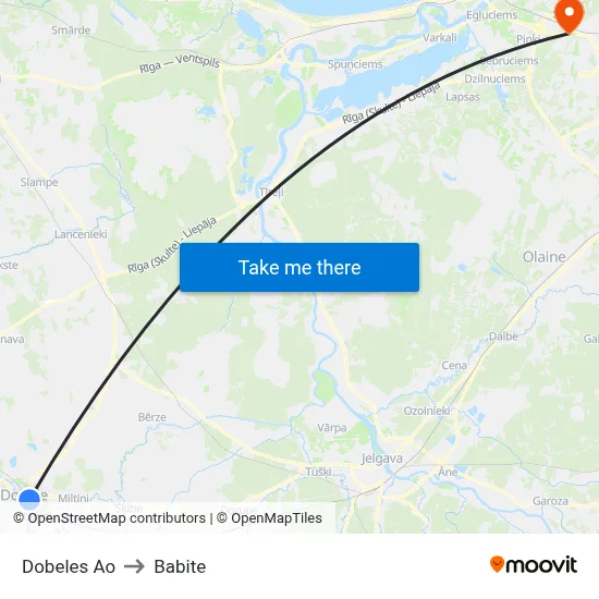 Dobeles Ao to Babite map