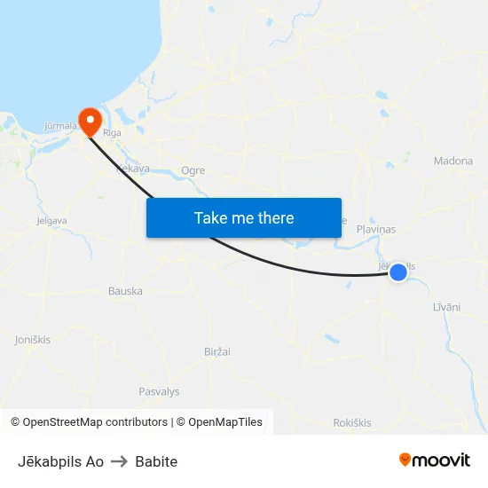 Jēkabpils Ao to Babite map