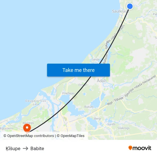 Ķīšupe to Babite map
