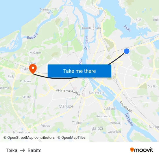 Teika to Babite map