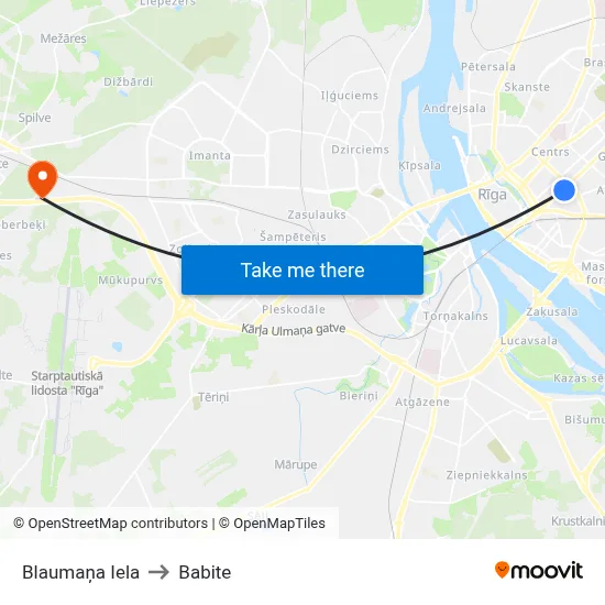 Blaumaņa Iela to Babite map