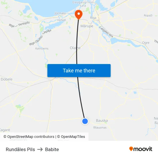 Rundāles Pils to Babite map