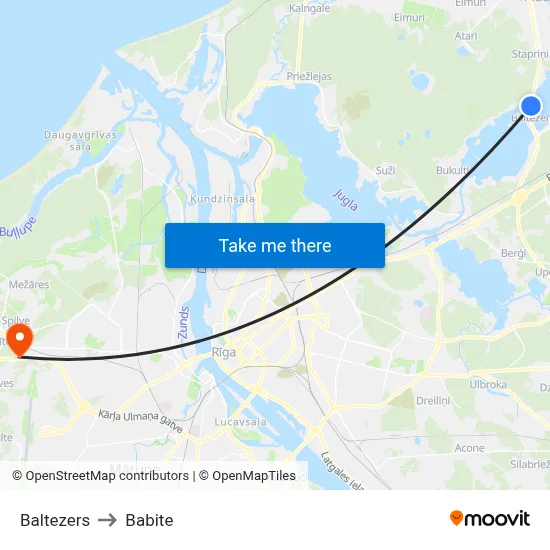 Baltezers to Babite map