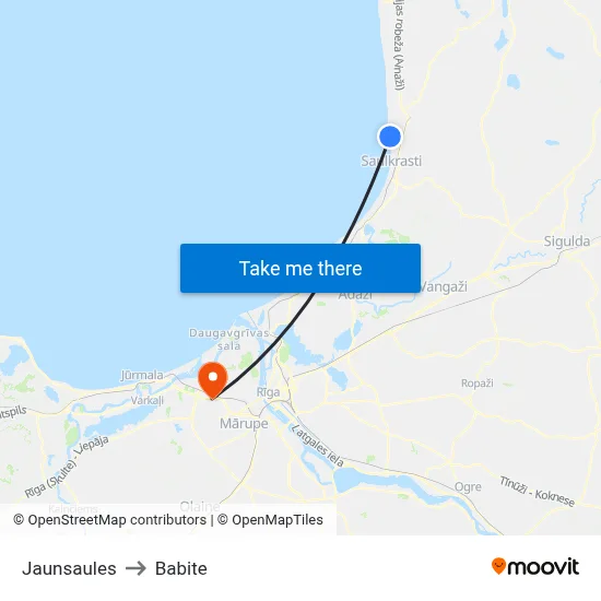 Jaunsaules to Babite map