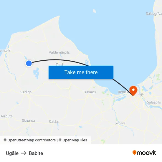 Ugāle to Babite map