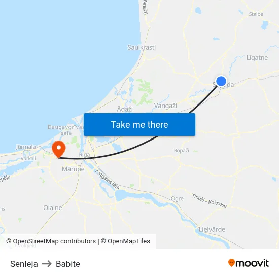 Senleja to Babite map