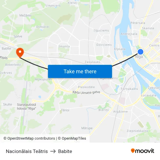 Nacionālais Teātris to Babite map