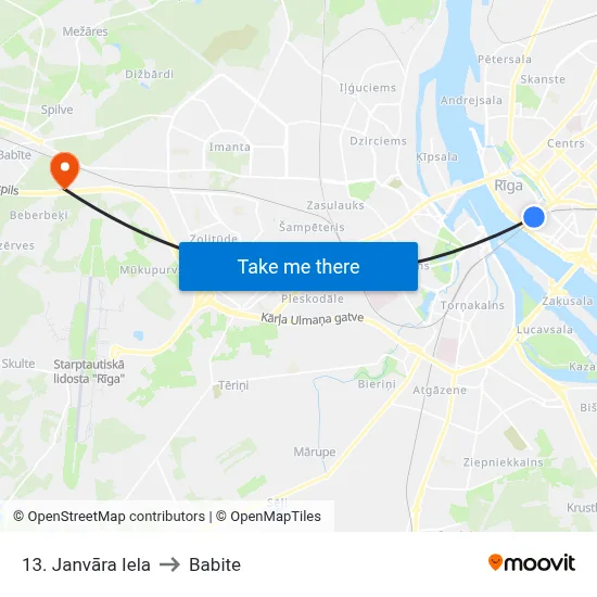 13. Janvāra Iela to Babite map