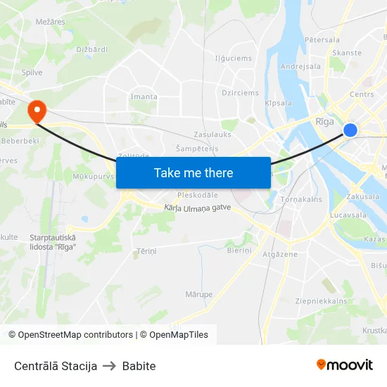 Centrālā Stacija to Babite map