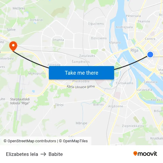 Elizabetes Iela to Babite map