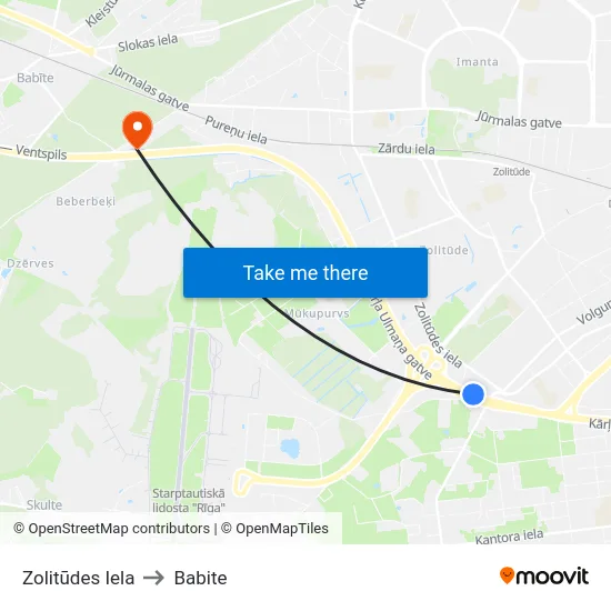 Zolitūdes Iela to Babite map