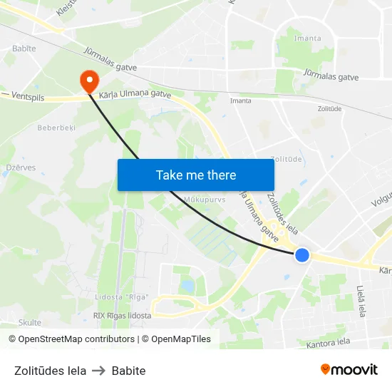 Zolitūdes Iela to Babite map