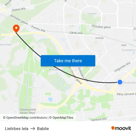 Lielirbes Iela to Babite map
