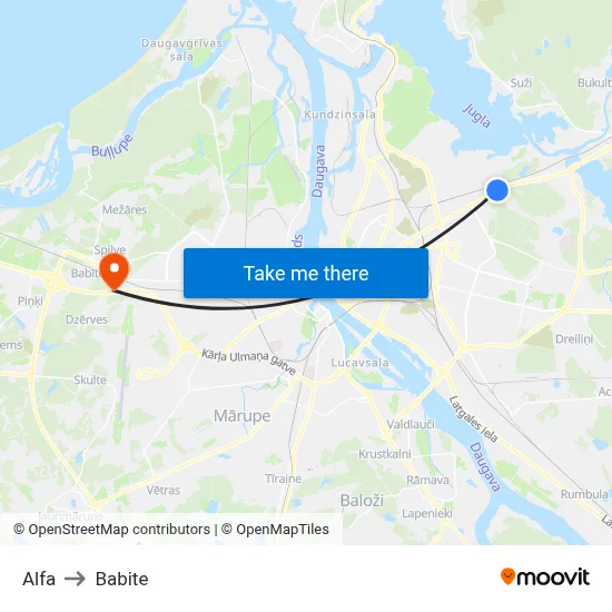 Alfa to Babite map