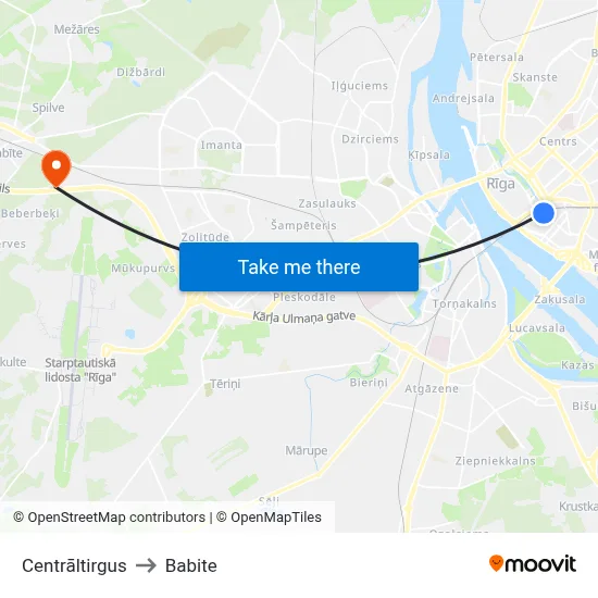 Centrāltirgus to Babite map