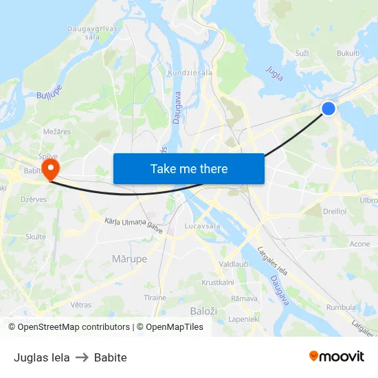 Juglas Iela to Babite map
