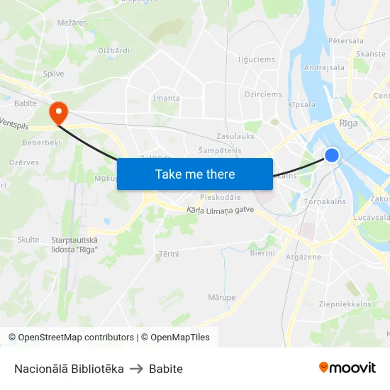 Nacionālā Bibliotēka to Babite map