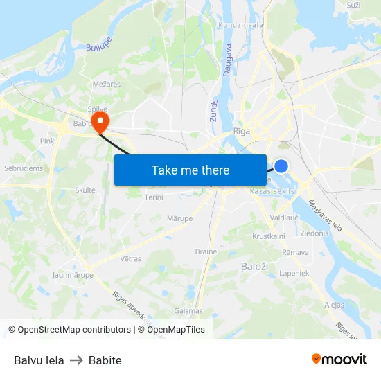 Balvu Iela to Babite map