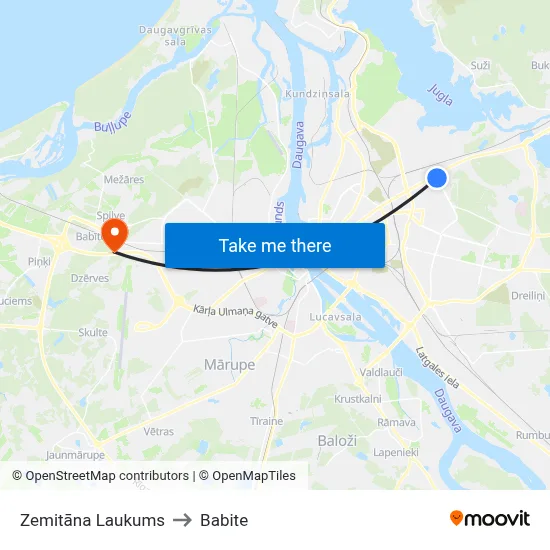 Zemitāna Laukums to Babite map