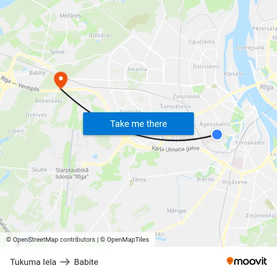 Tukuma Iela to Babite map