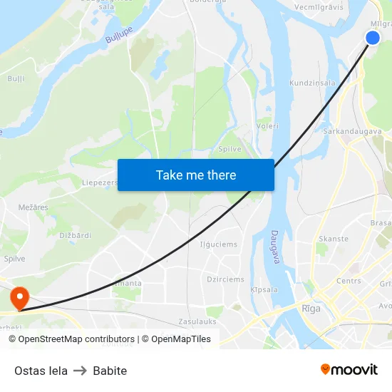 Ostas Iela to Babite map