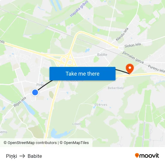 Piņķi to Babite map