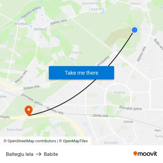 Baltegļu Iela to Babite map