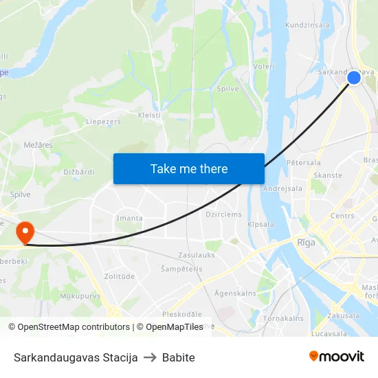 Sarkandaugavas Stacija to Babite map
