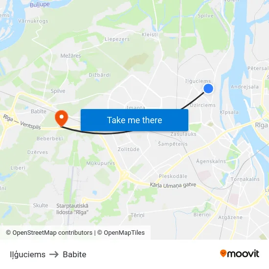 Iļģuciems to Babite map