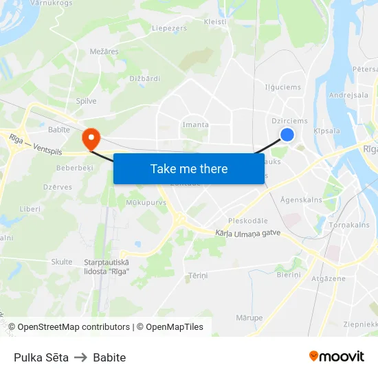 Pulka Sēta to Babite map