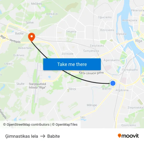 Ģimnastikas Iela to Babite map