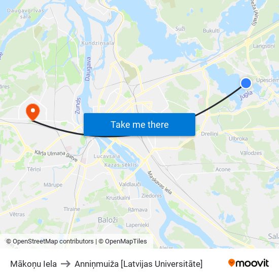 Mākoņu Iela to Anniņmuiža [Latvijas Universitāte] map