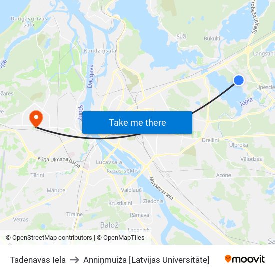Tadenavas Iela to Anniņmuiža [Latvijas Universitāte] map