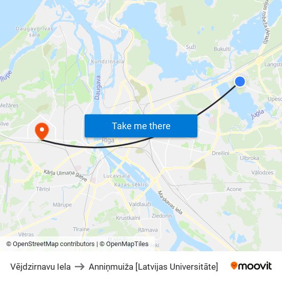 Vējdzirnavu Iela to Anniņmuiža [Latvijas Universitāte] map
