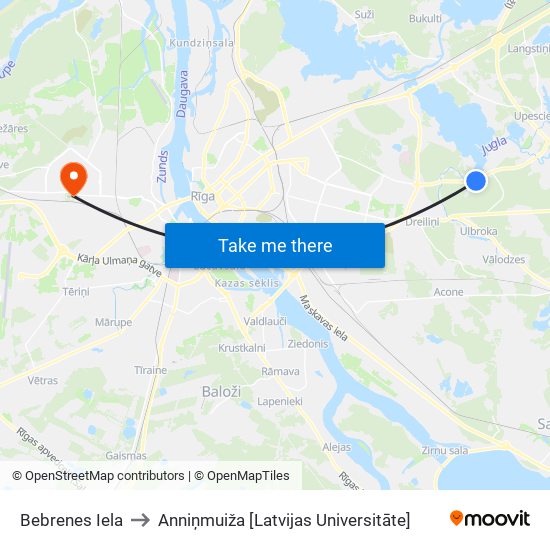 Bebrenes Iela to Anniņmuiža [Latvijas Universitāte] map